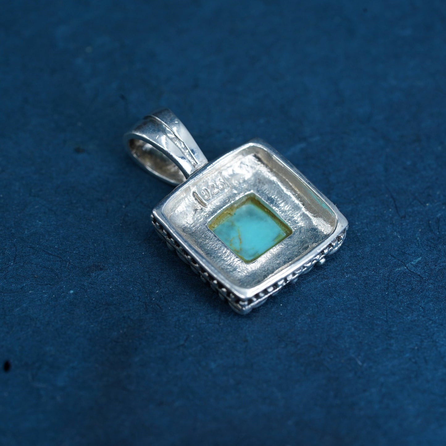 southwestern Sterling 925 silver handmade filigree pendant w/ square turquoise