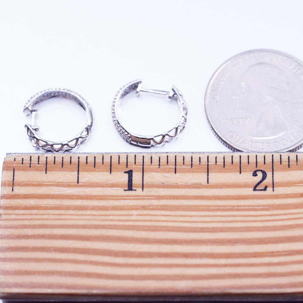 0.5", vintage Sterling silver earrings, lightweight 925 hoops cluster diamonds