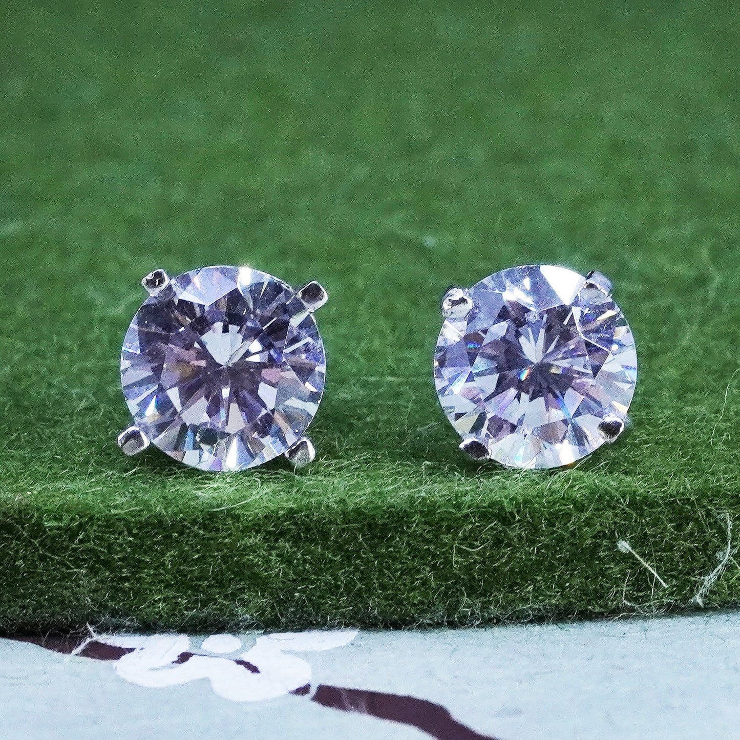 7mm, Vintage sterling silver genuine cz studs, fashion minimalist earrings