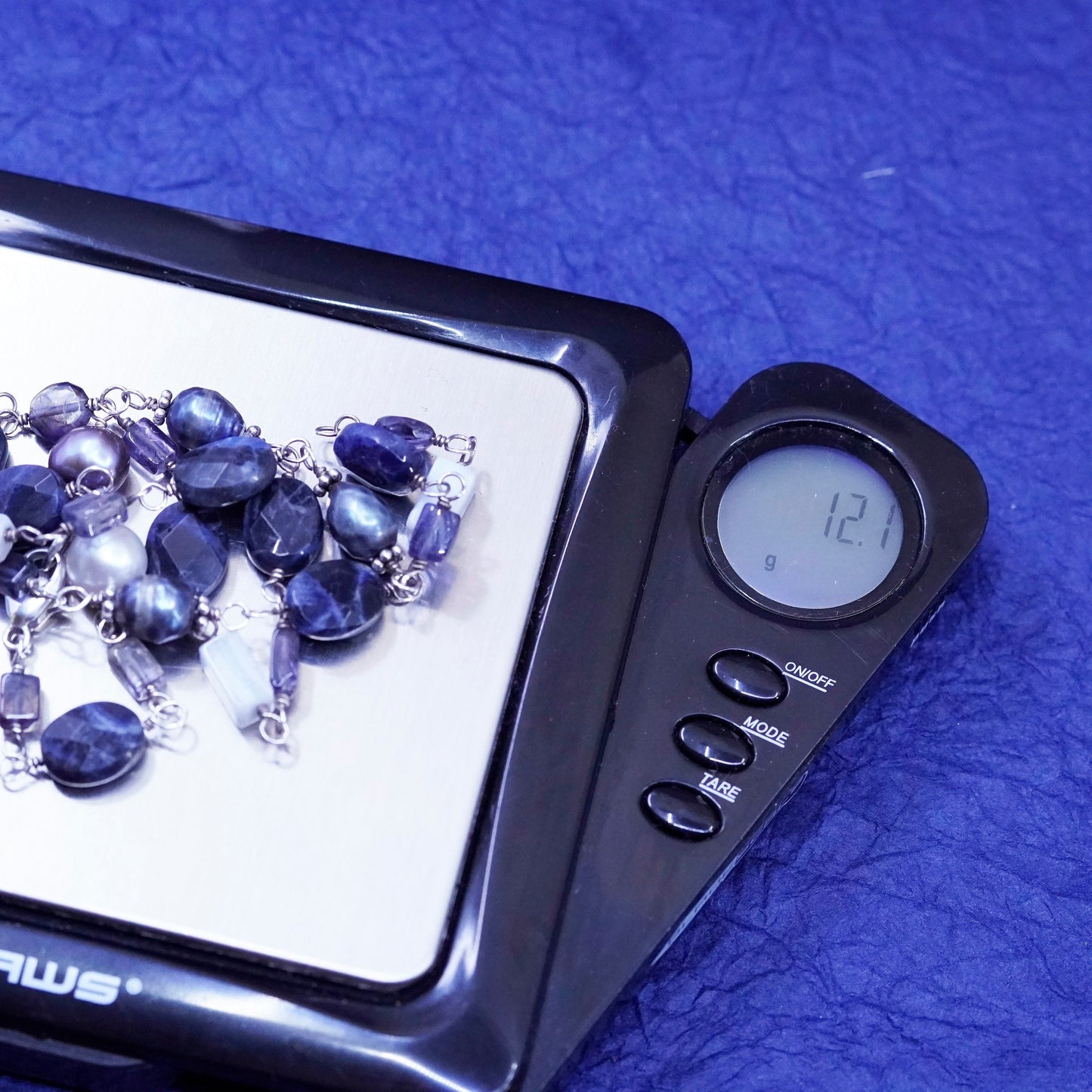 16”, vintage Sterling silver handmade necklace, 925 chain with sodalite beads