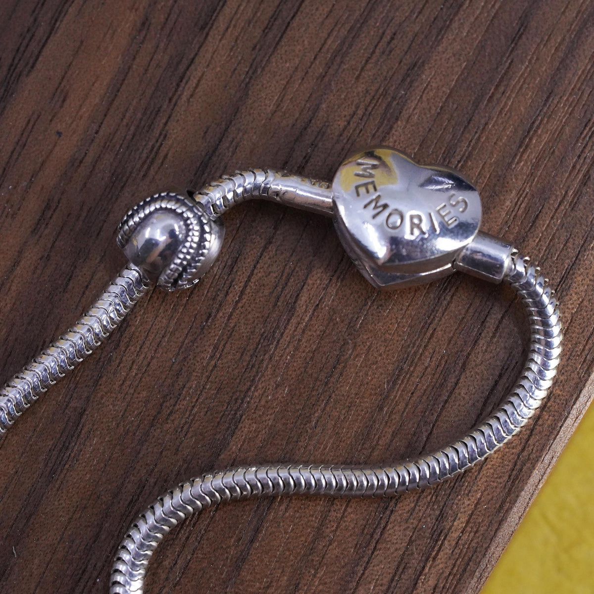 6.25", Italian sterling silver bracelet, 925 snake chain baseball charm heart