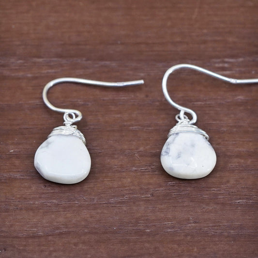 Vintage Sterling 925 silver handmade dangles with teardrop howlite