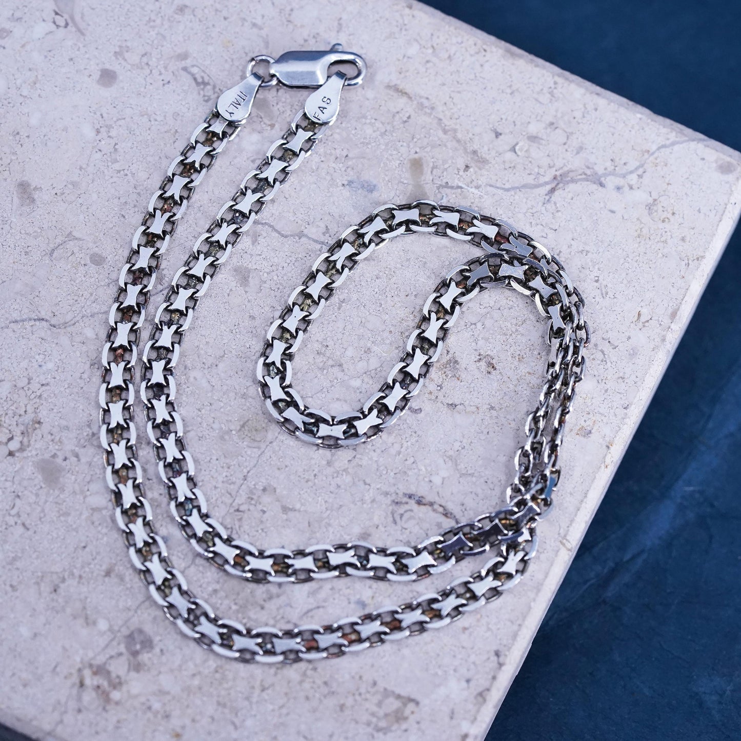 16" 5mm, vintage Sterling silver handmade necklace, flatten 925 anchor chain