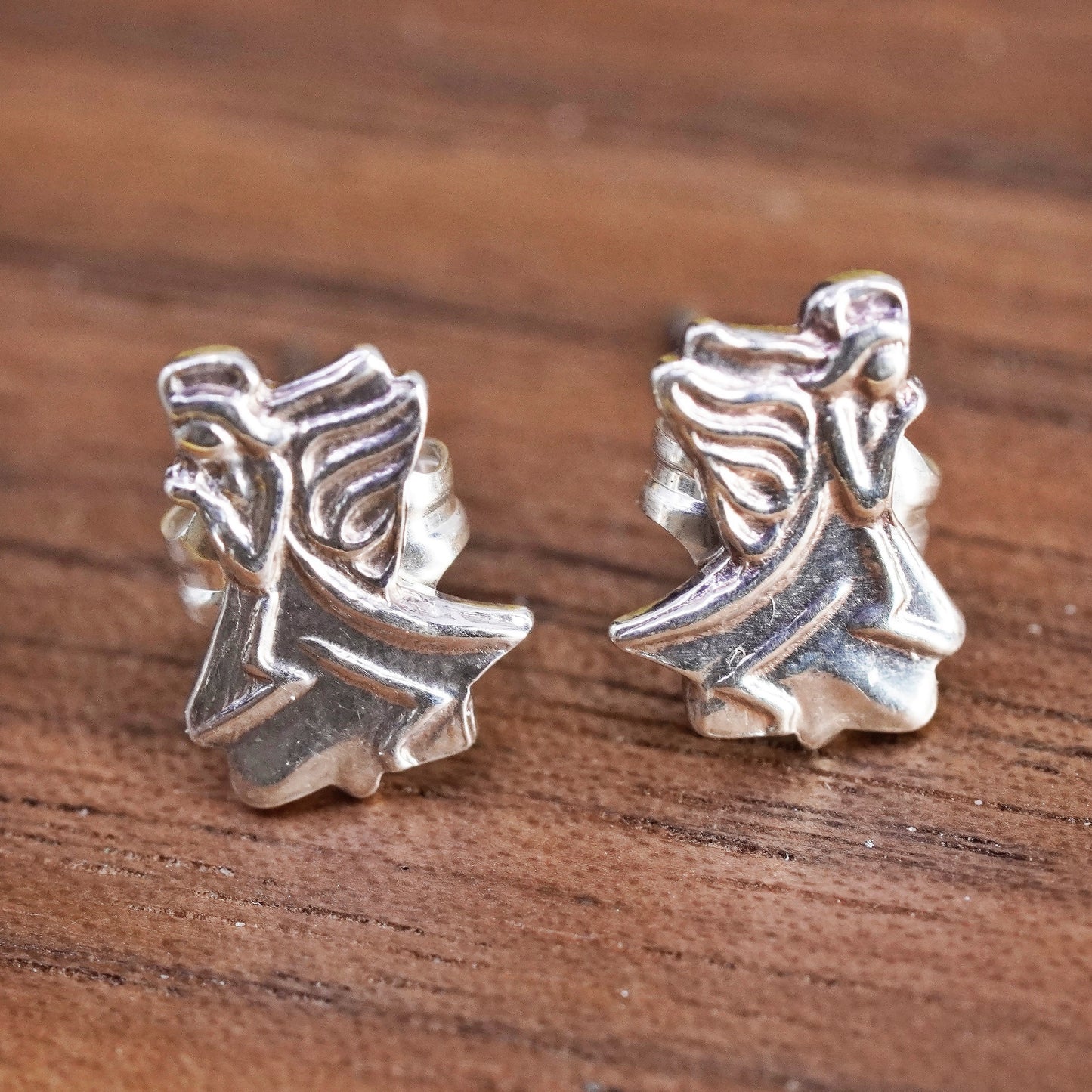 Vintage Sterling silver handmade studs, 925 Angel earrings