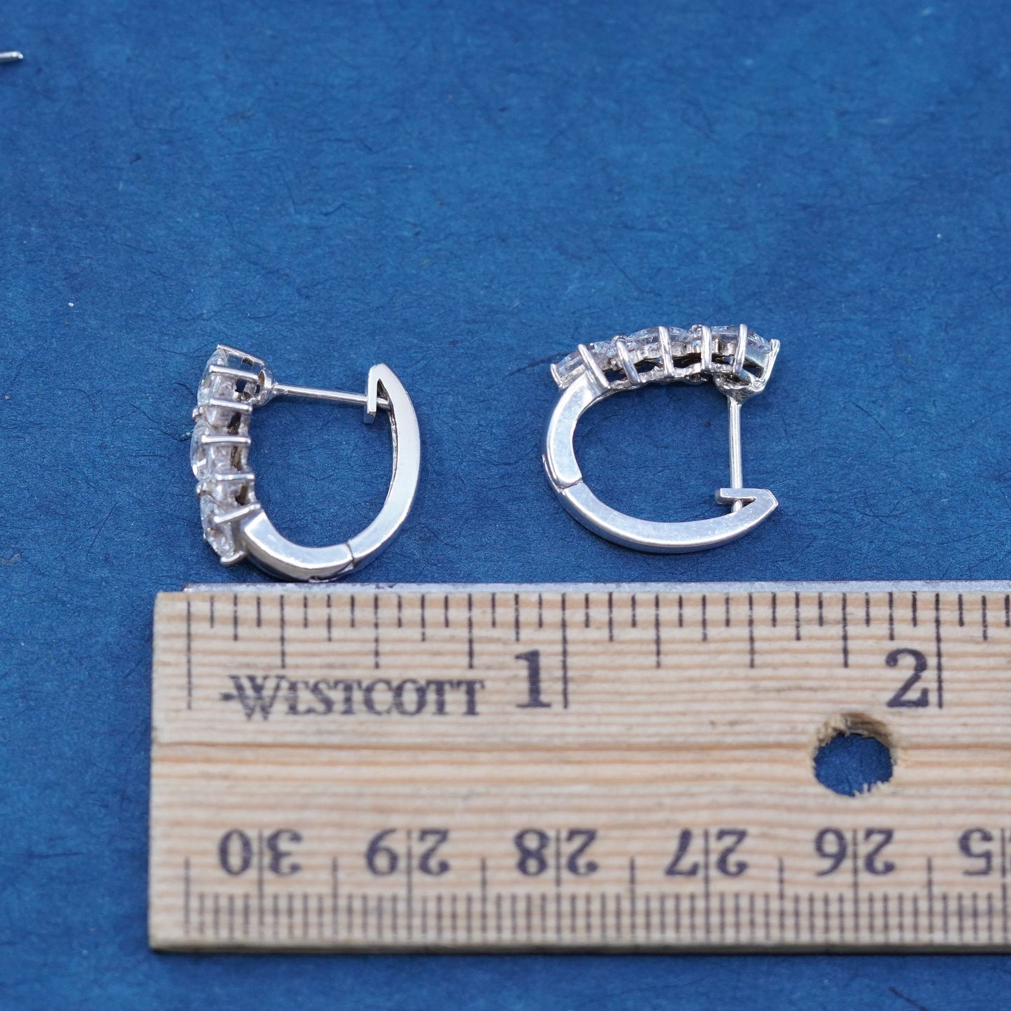 0.5”, vintage Sterling silver handmade hoop earrings, 925 huggie with cz