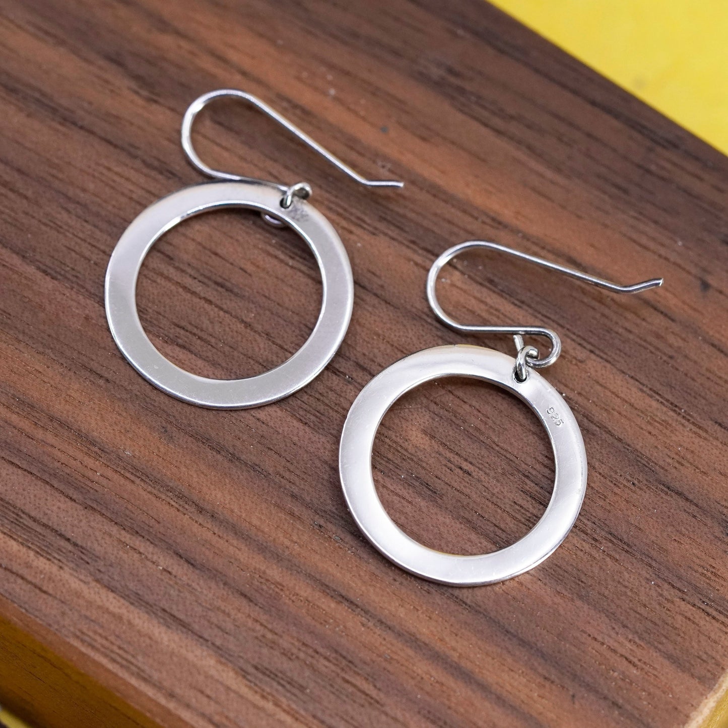 Vintage Sterling silver handmade earrings, 925 circles dangle