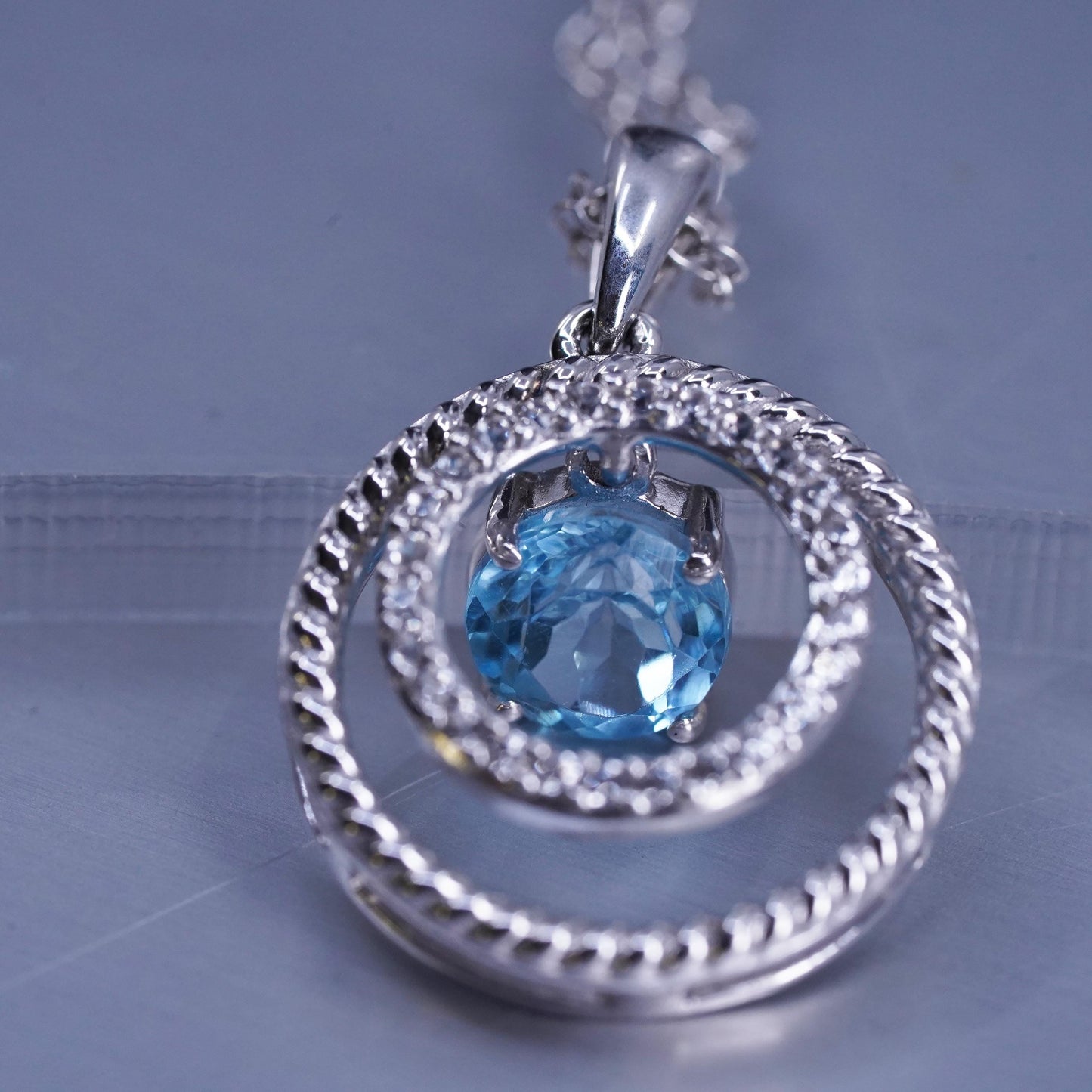 18”, vintage Sterling 925 silver handmade box necklace with rainbow topaz