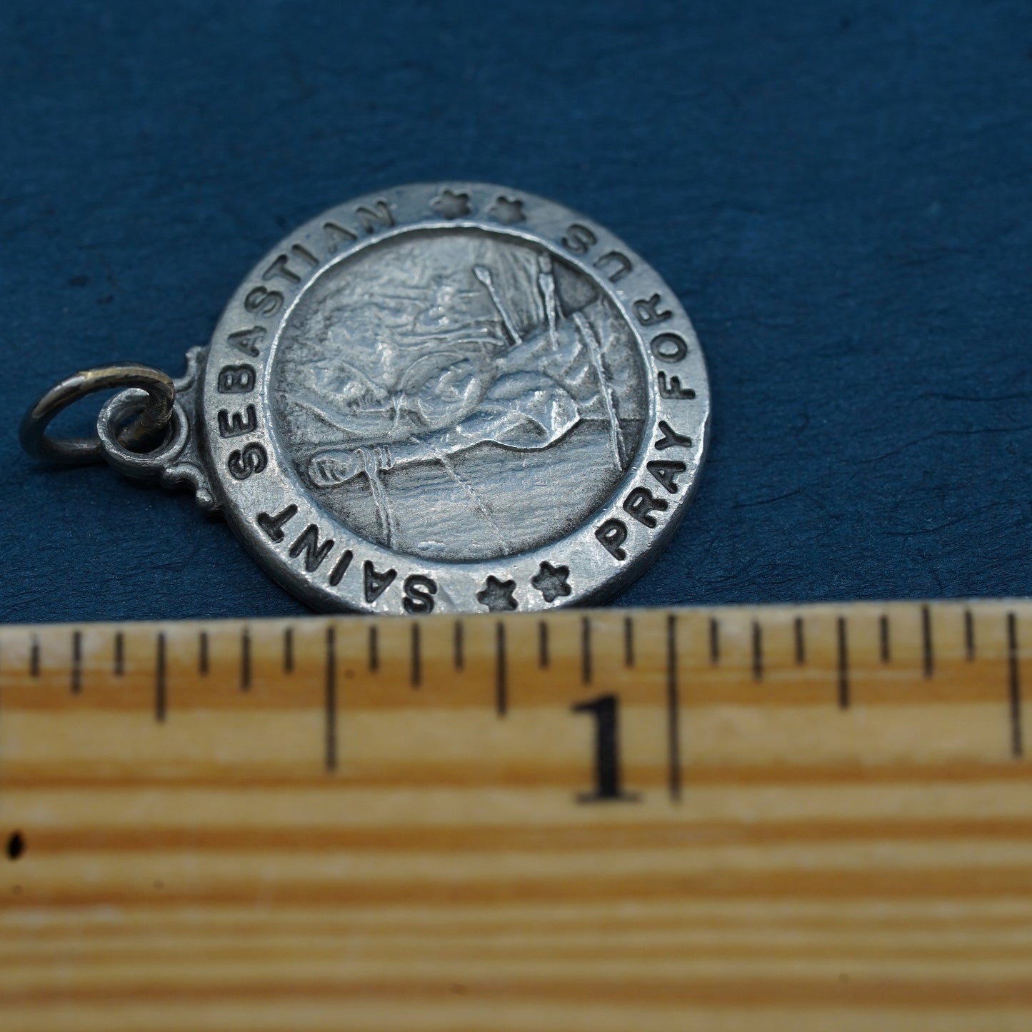 Vintage Pewter Marines pendant, tag charm engraves “saint Sebastian pray for us