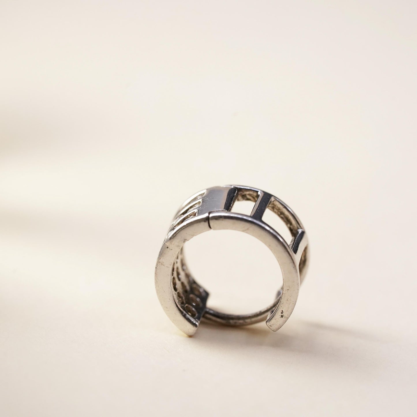 0.5”, Vintage sterling silver single earring, 925 huggie hoop with cluster cz
