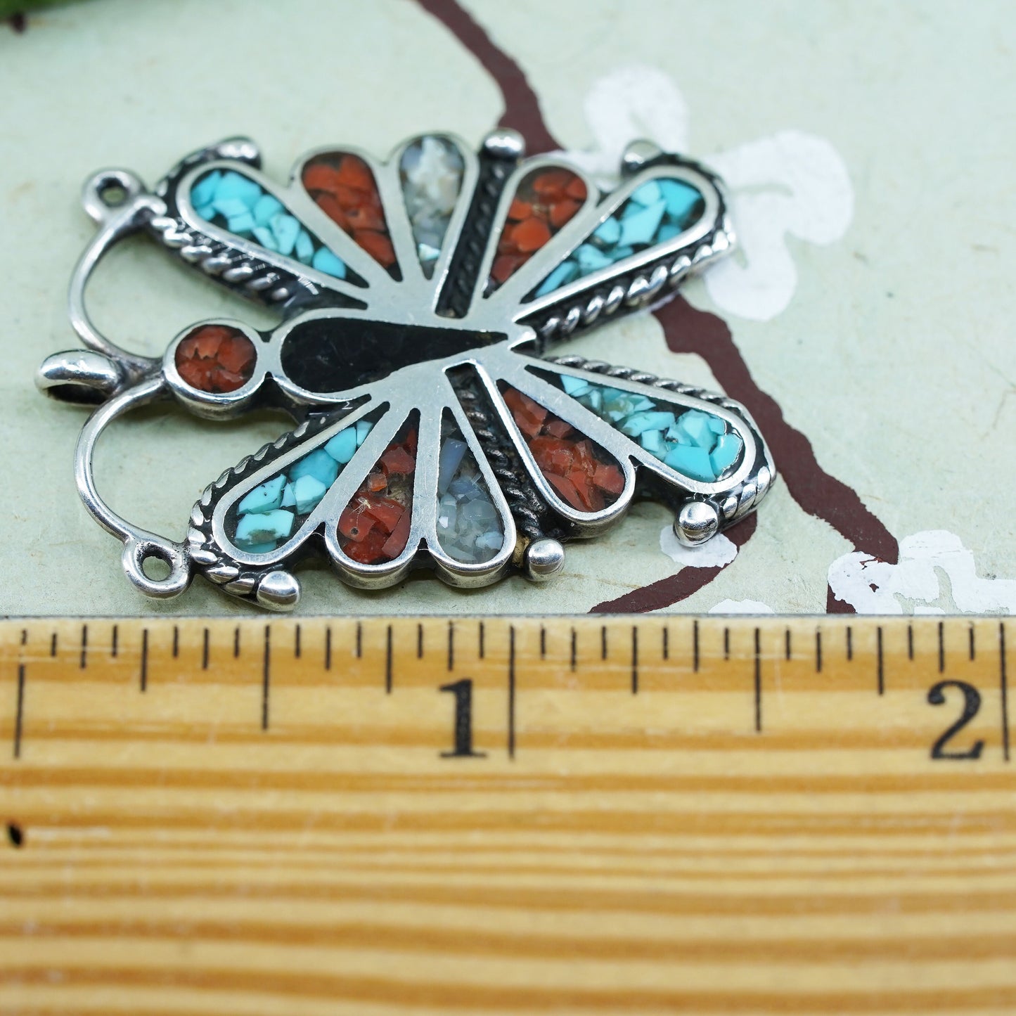 Native American sterling silver pendant, southwestern 925 butterfly turquoise