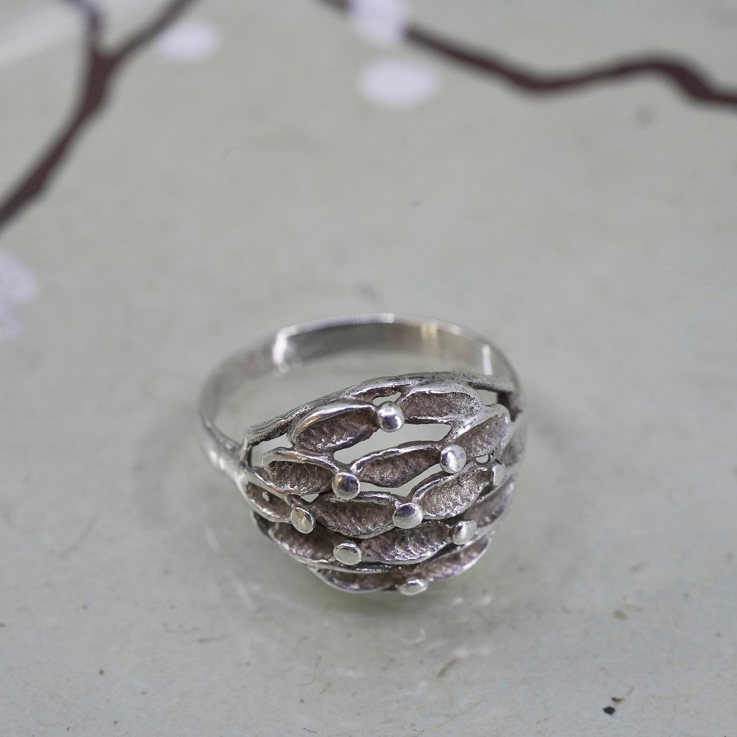 Size 6.5 vintage Sterling silver handmade ring, 925 beads band