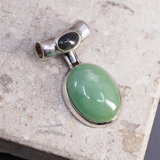 Vintage Sterling 925 silver handmade pendant with jade and onyx