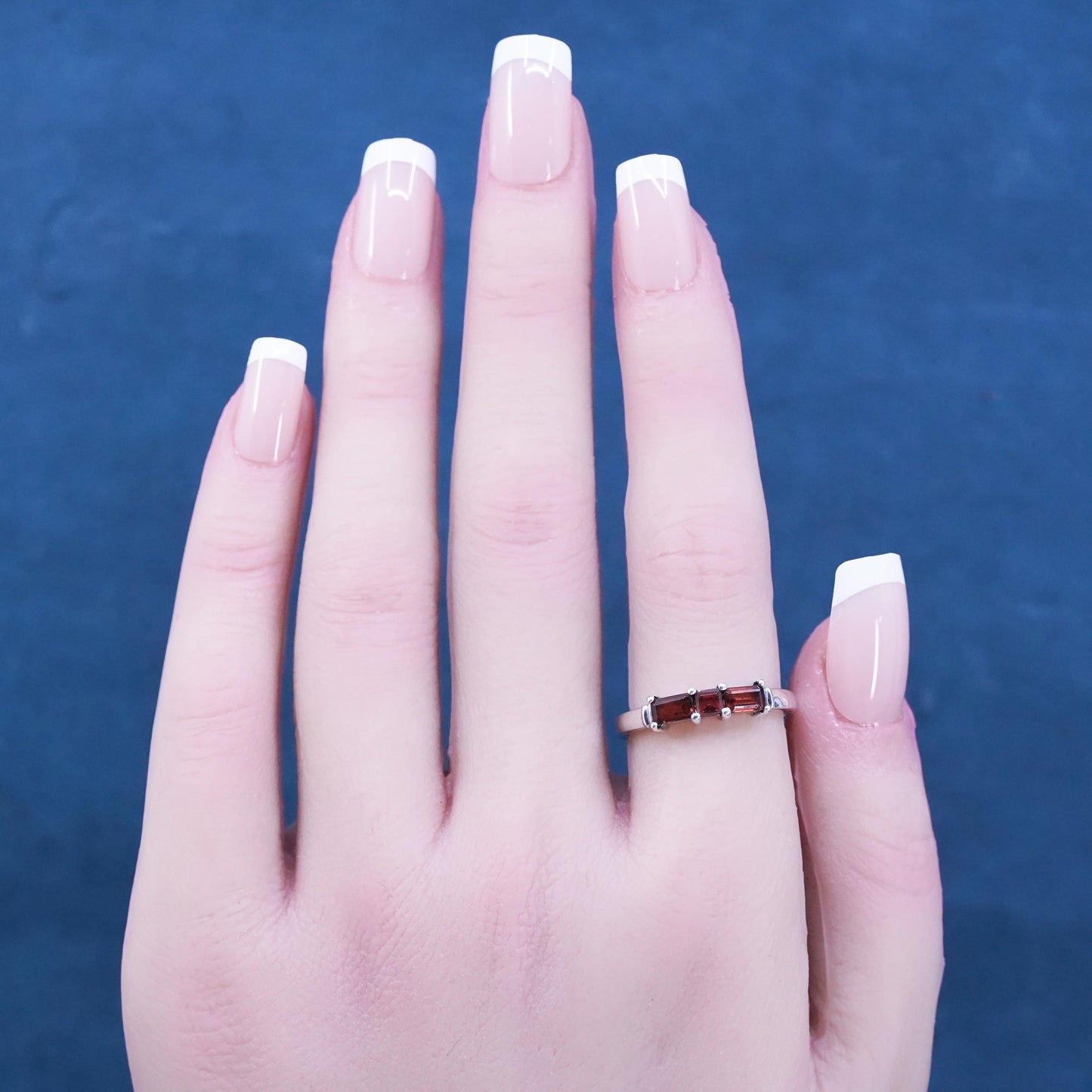Size 8, Nicole Miller Sterling 925 silver stackable band ring with ruby stone