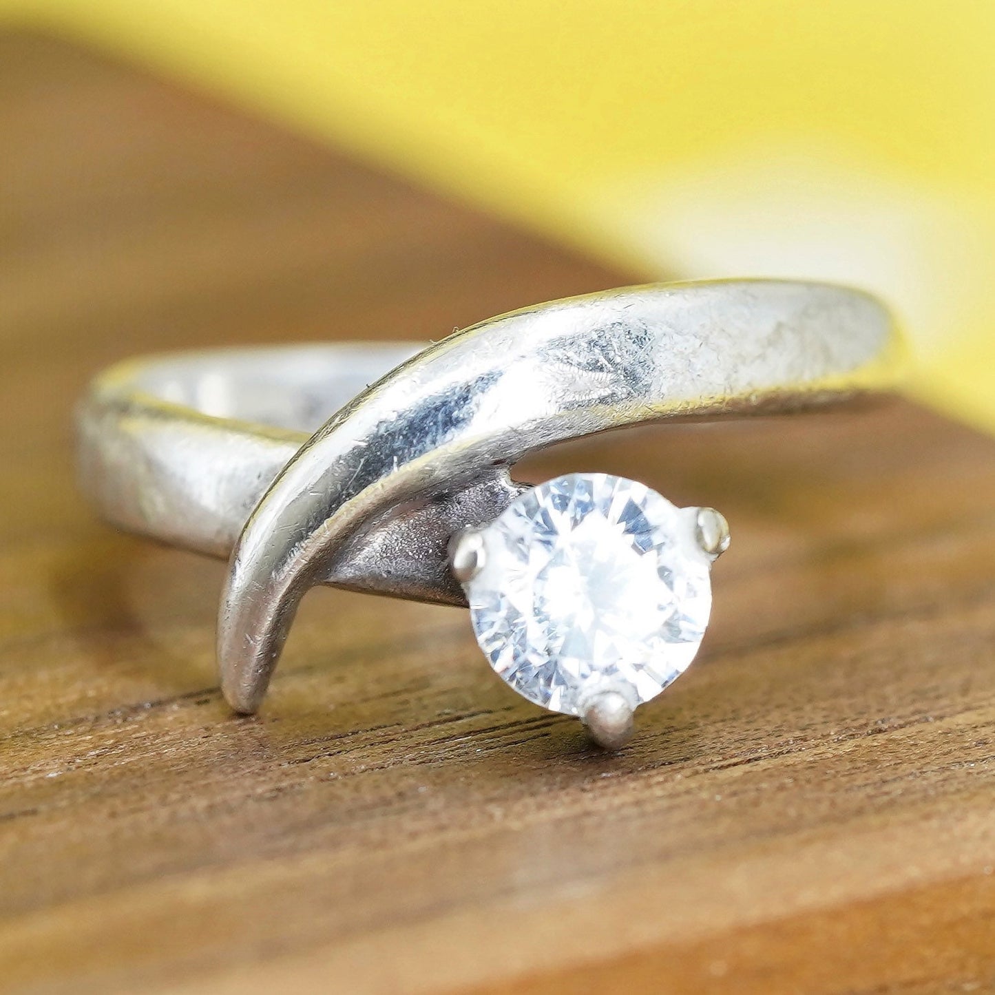 Size 6, vintage Sterling silver handmade ring, 925 band with cz