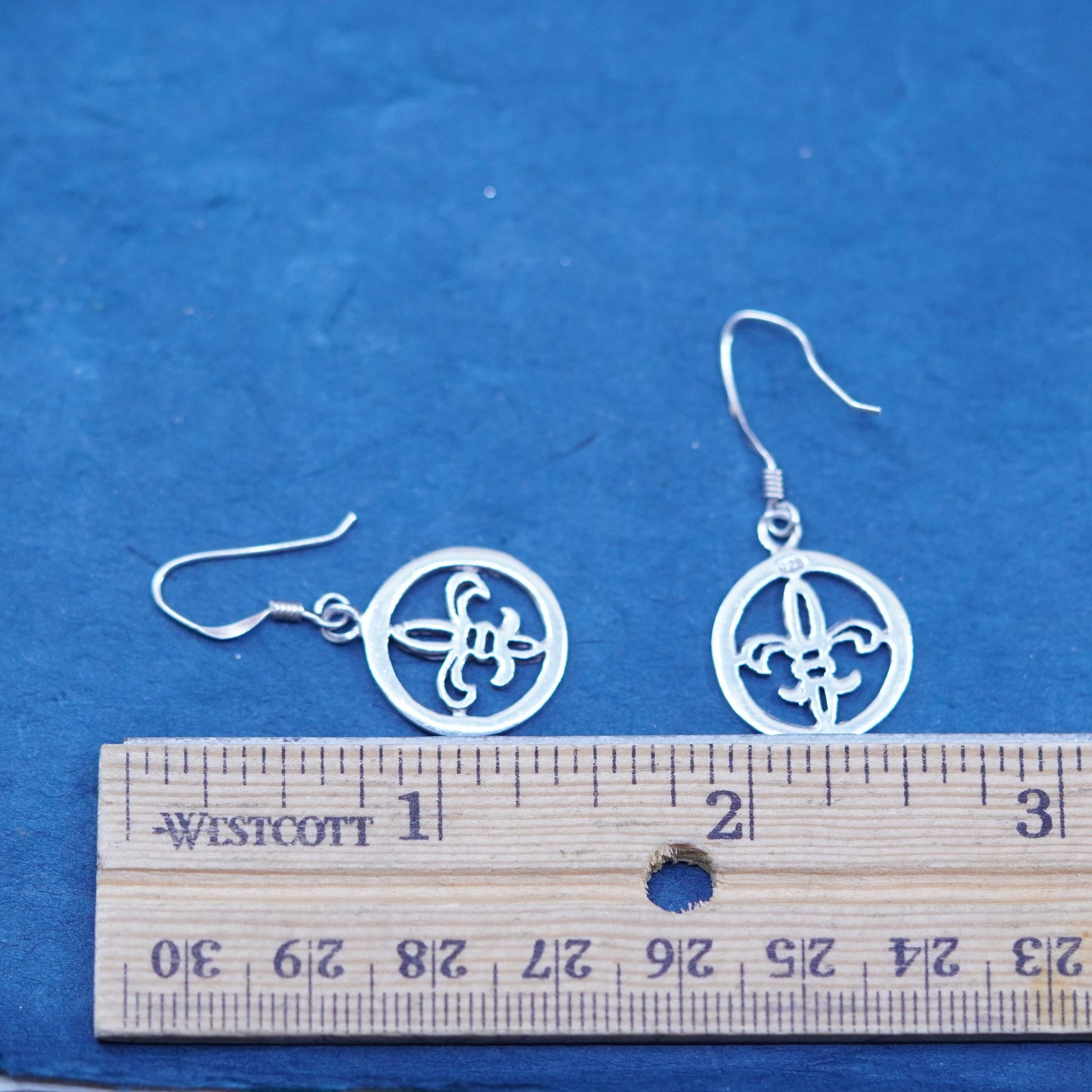 Vintage Sterling silver handmade earrings, 925 French fleur-de-lis drops