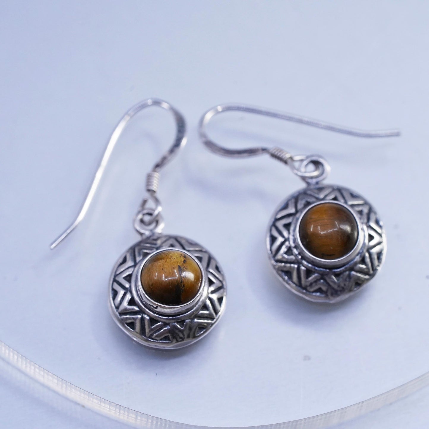 Vintage Sterling Silver Handmade Earrings, 925 Silver with Golden Tiger Eye