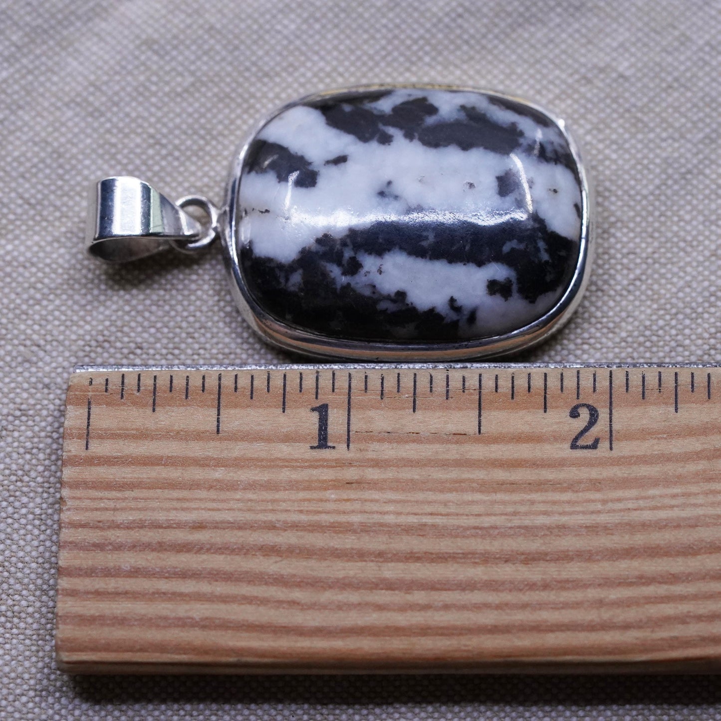 Vintage Sterling 925 silver handmade pendant with zebra marble