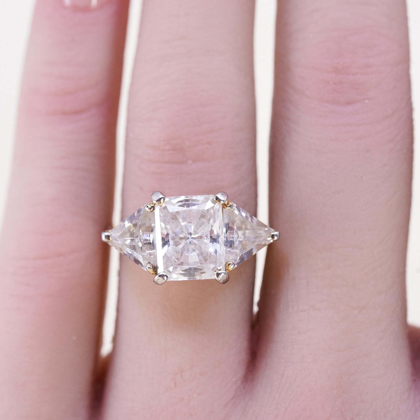 Size 6.25, Vintage gold over sterling silver CZ ring, 925 statement, ring