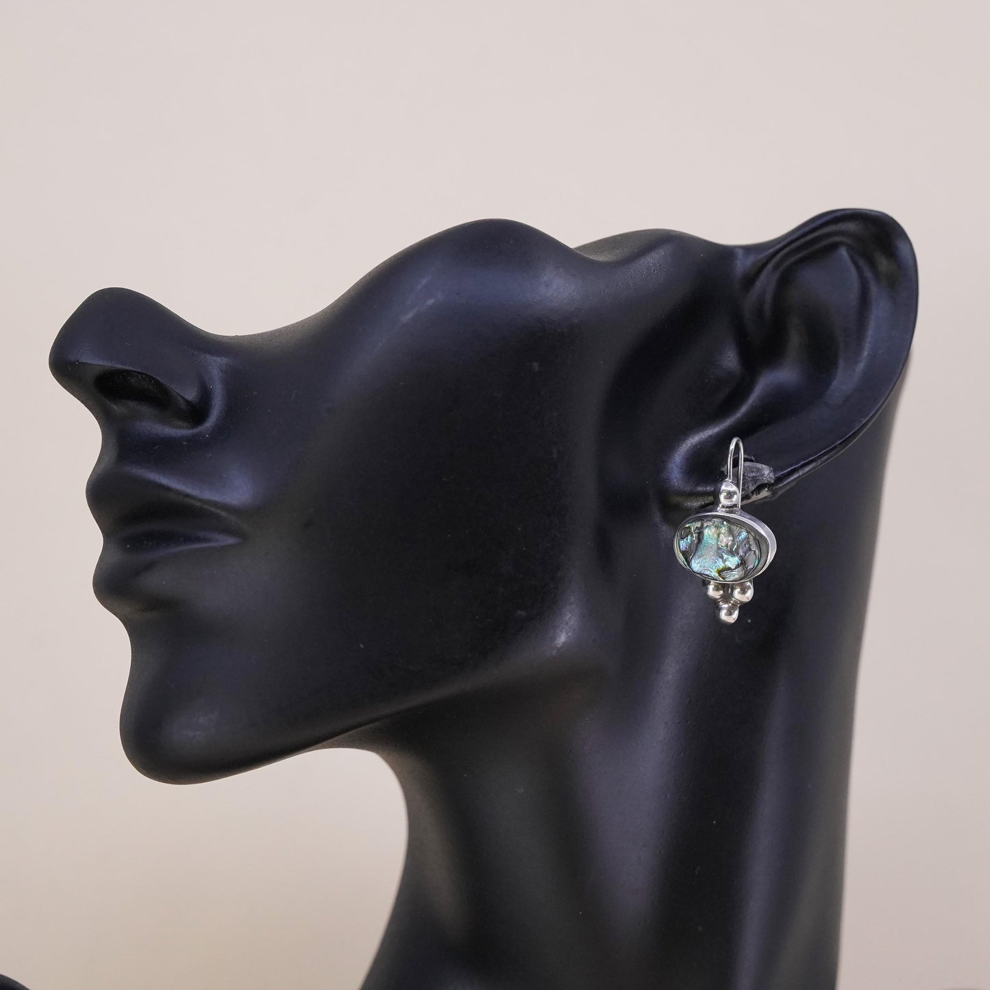 Vintage Mexican sterling 925 silver handmade single earring with abalone beads