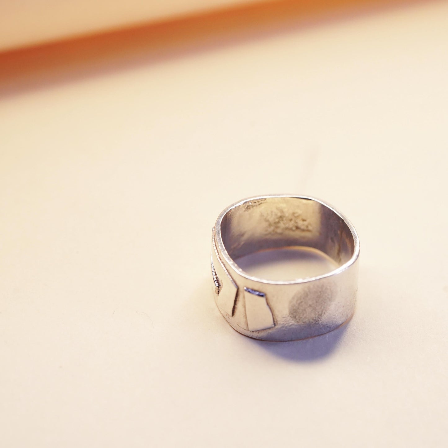 Size 7, vintage Sterling silver handmade ring, wide 925 textured band