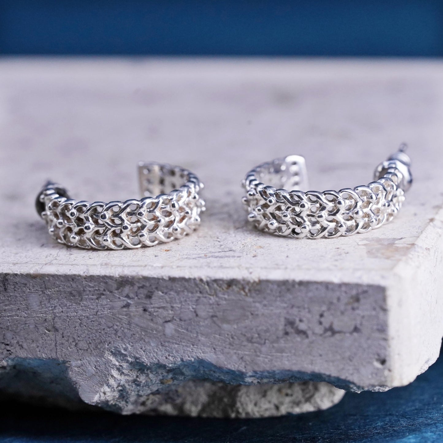 0.75”, southwestern Sterling Silver handmade Earrings 925 textured huggie studs