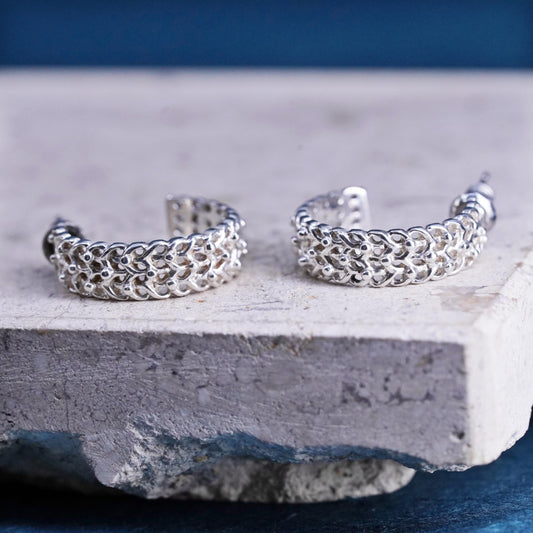 0.75”, southwestern Sterling Silver handmade Earrings 925 textured huggie studs