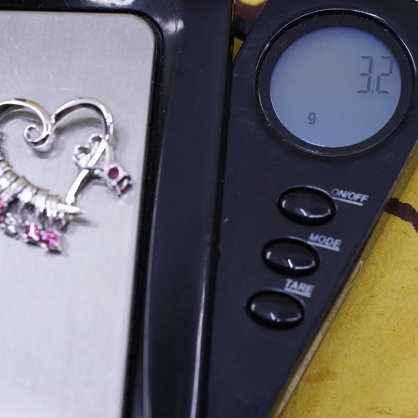 Vintage Sterling silver pendant, 925 double heart with ruby and crystal