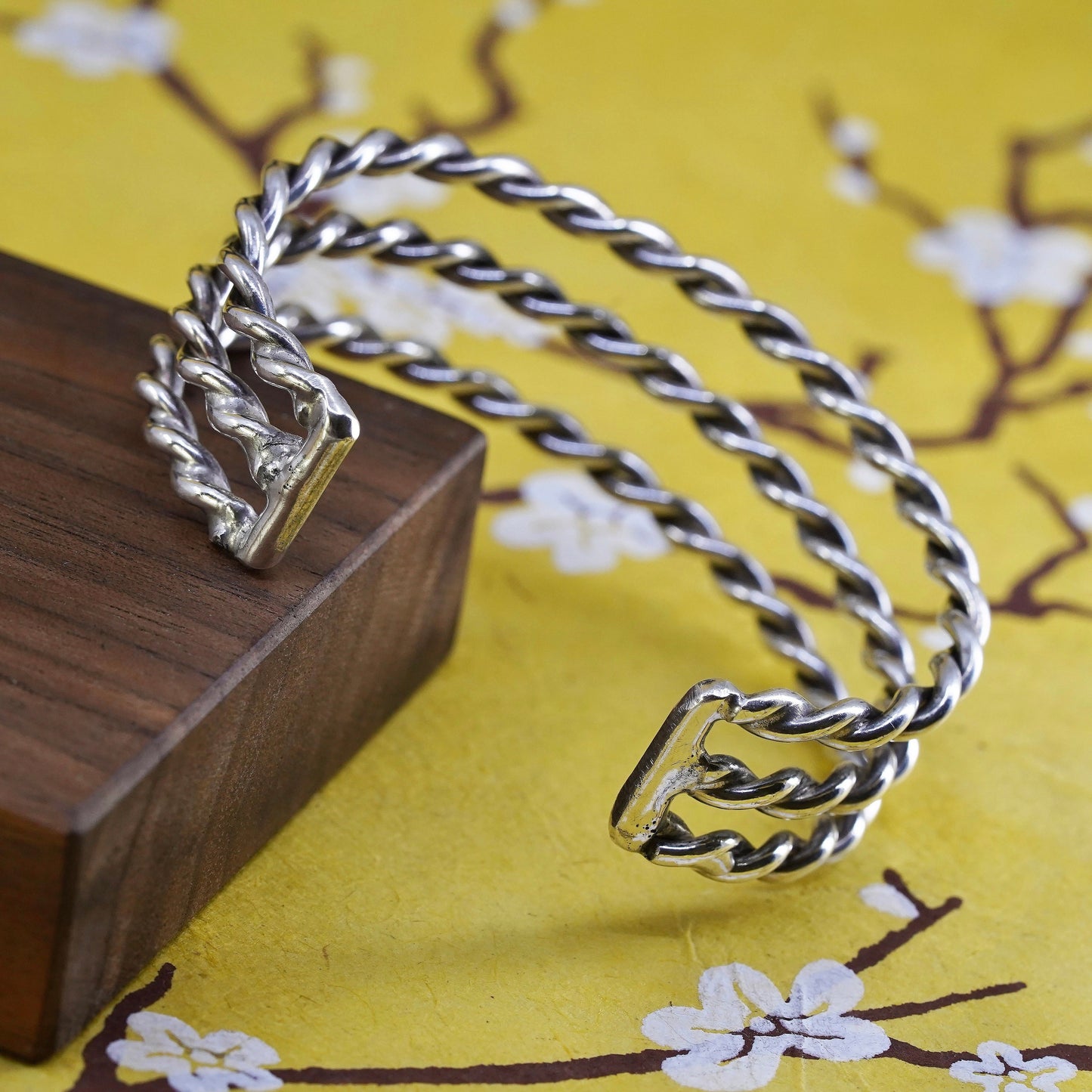 6.5”, Vintage Sterling silver handmade bracelet, 925 wide twisted cable cuff