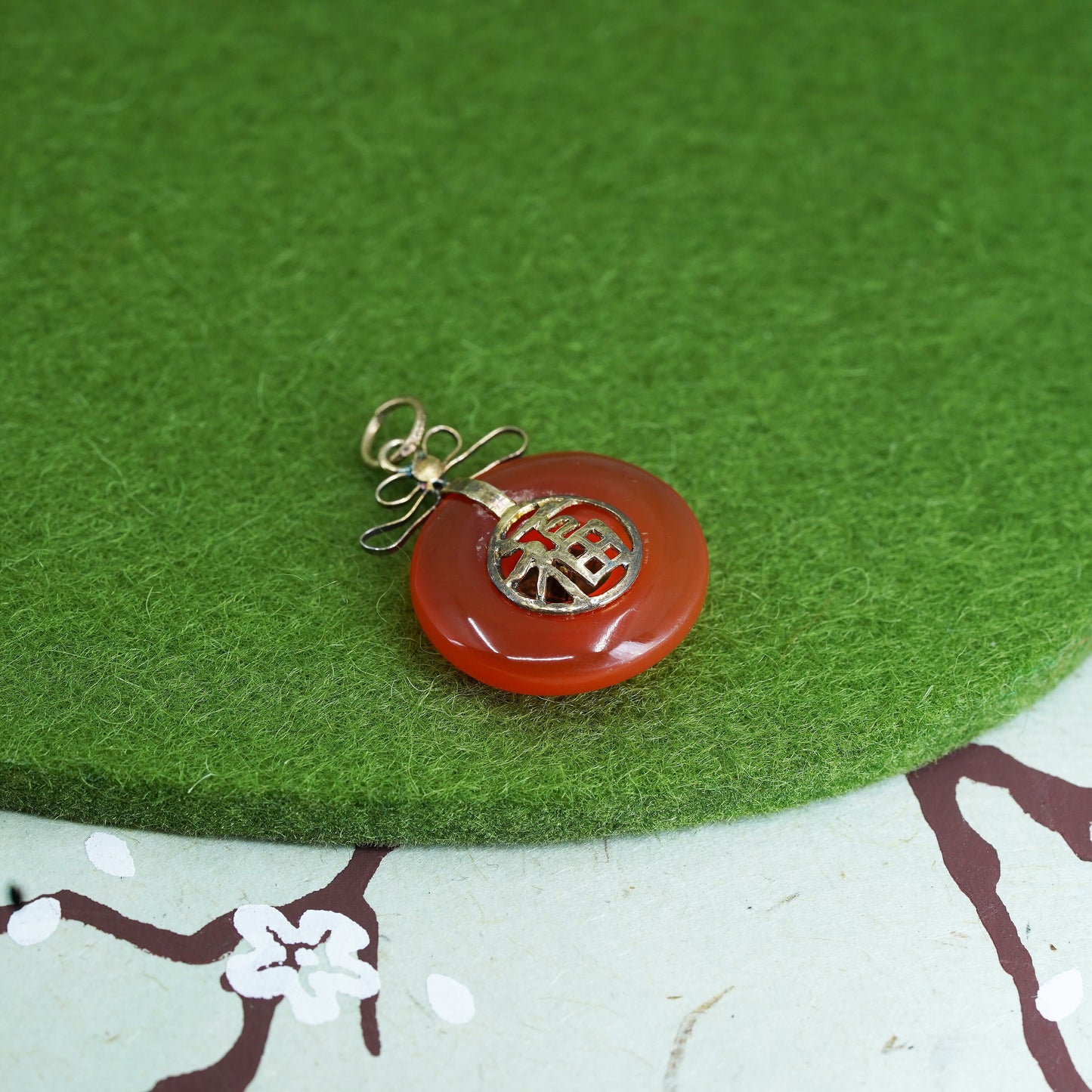 vermeil gold sterling silver happyniess pendant, 925 filigree circle carnelian