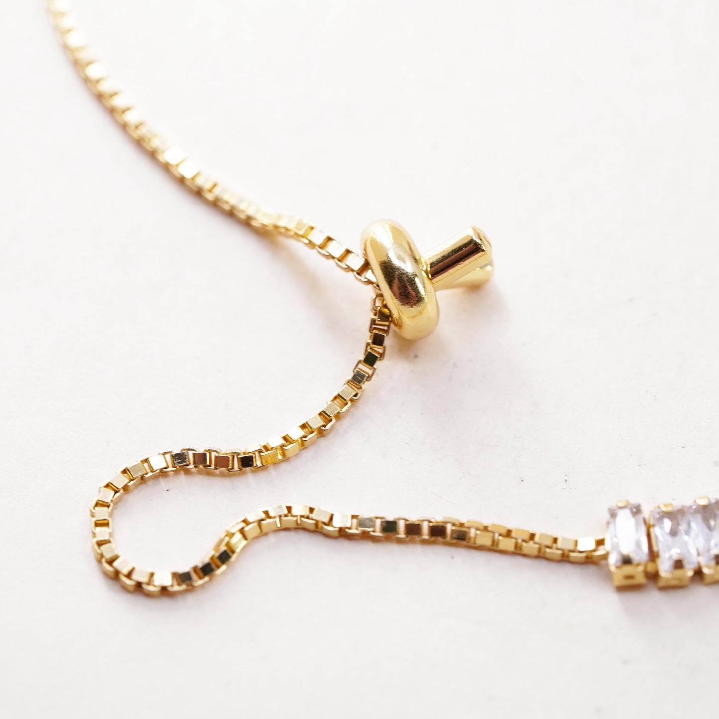 Size adjustable, yellow gold sterling silver bracelet, vermeil 925 box cz