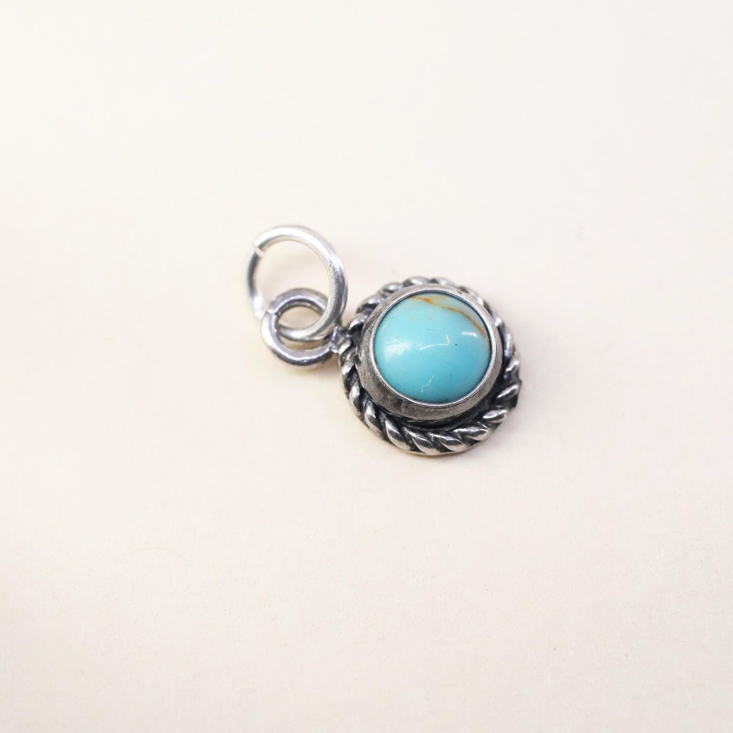 Southwestern sterling 925 silver handmade turquoise charm pendant with cable