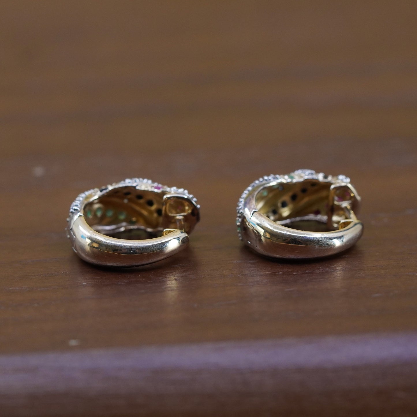 0.75”, vermeil gold Sterling silver earrings, 925 huggie ruby sapphire emerald