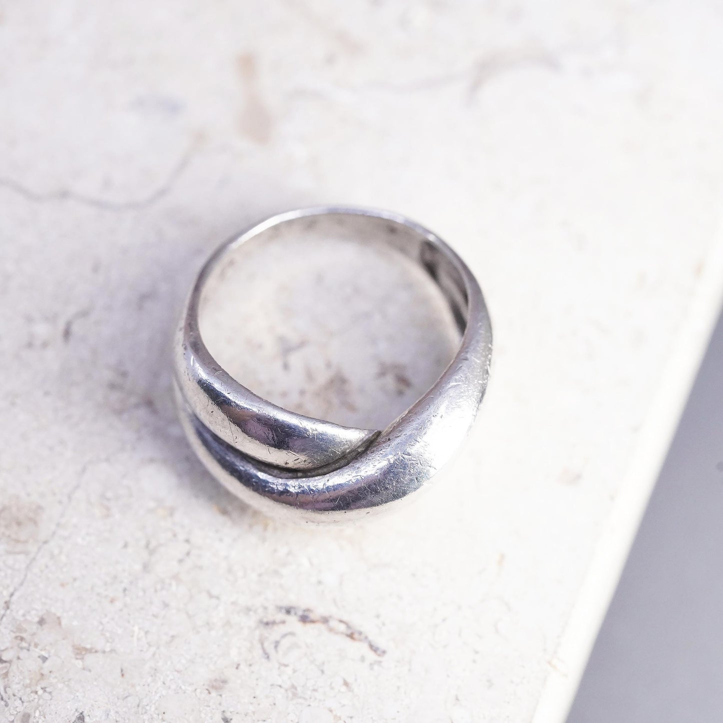 Size 7, vintage sterling silver handmade ring, statement ribbed ring
