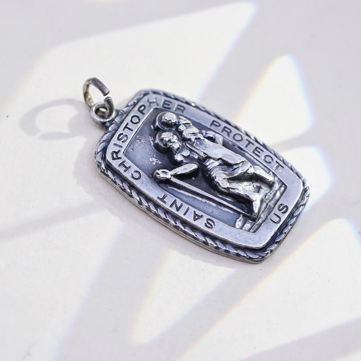 VTG Hayward Sterling Silver St. Christopher Protect Us Medal Pendant, Charm