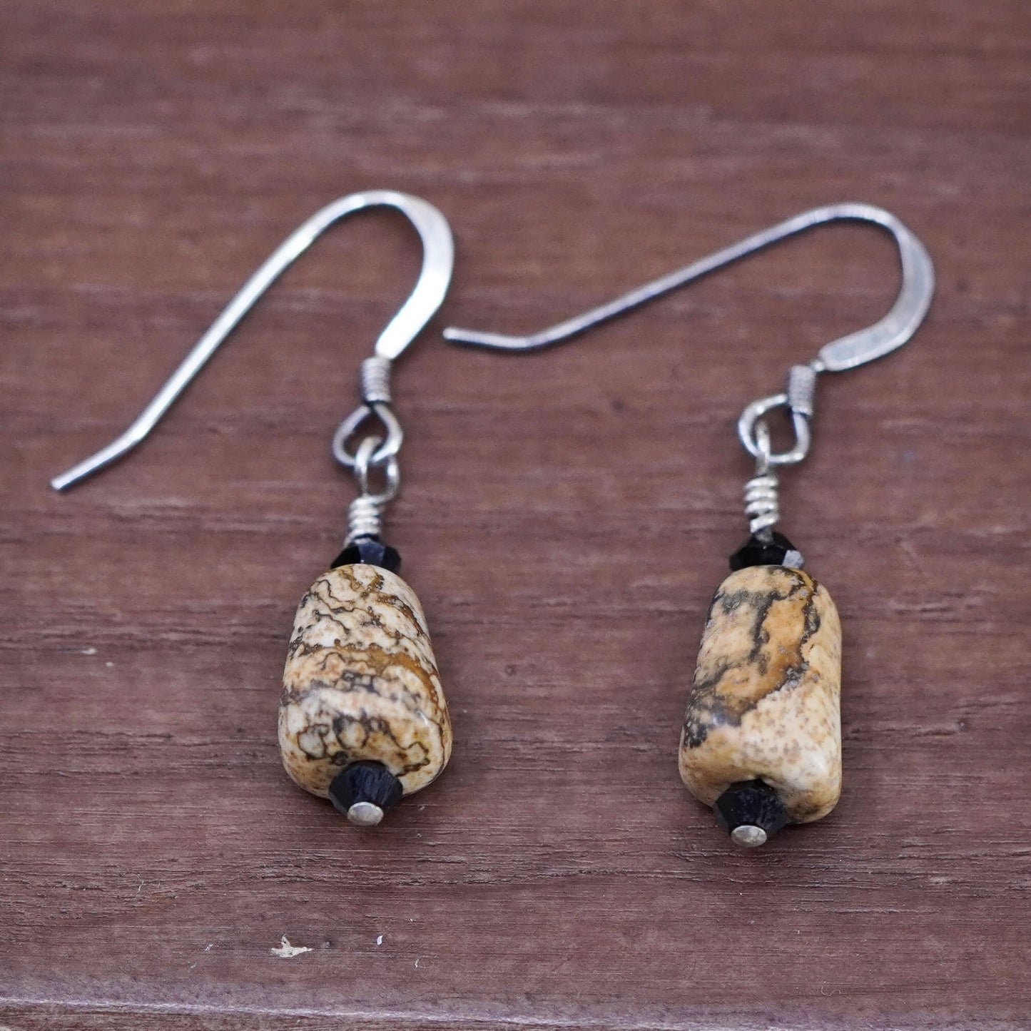 Vintage Sterling 925 silver handmade earrings dangles with jasper nugget