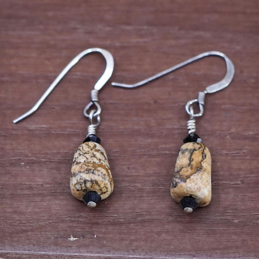 Vintage Sterling 925 silver handmade earrings dangles with jasper nugget