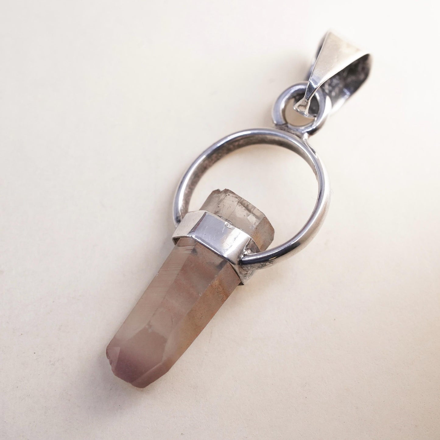 Vintage JWD sterling 925 silver handmade healing crystal pendant with citrine