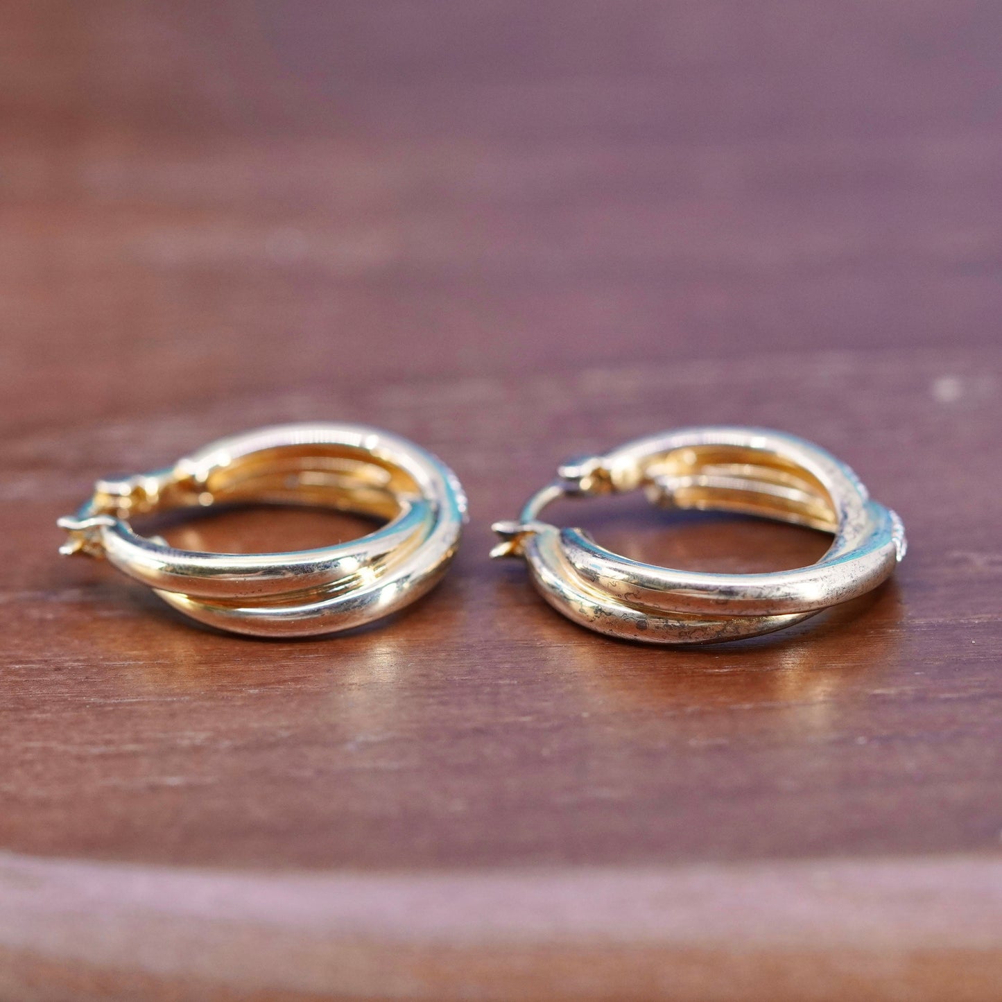 1”, vermeil gold over Sterling silver handmade earrings, 925 hoops with diamond