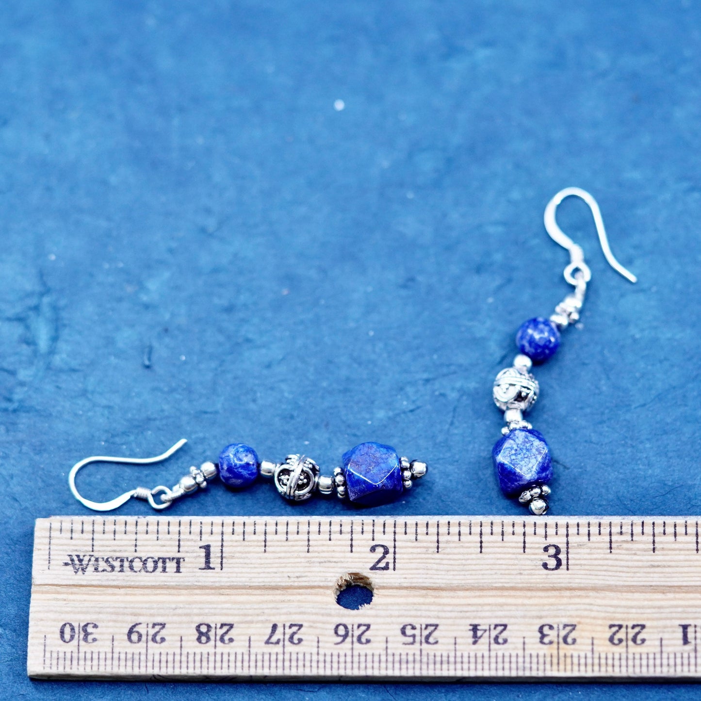 Vintage sterling 925 Silver handmade earrings with sodalite nugget