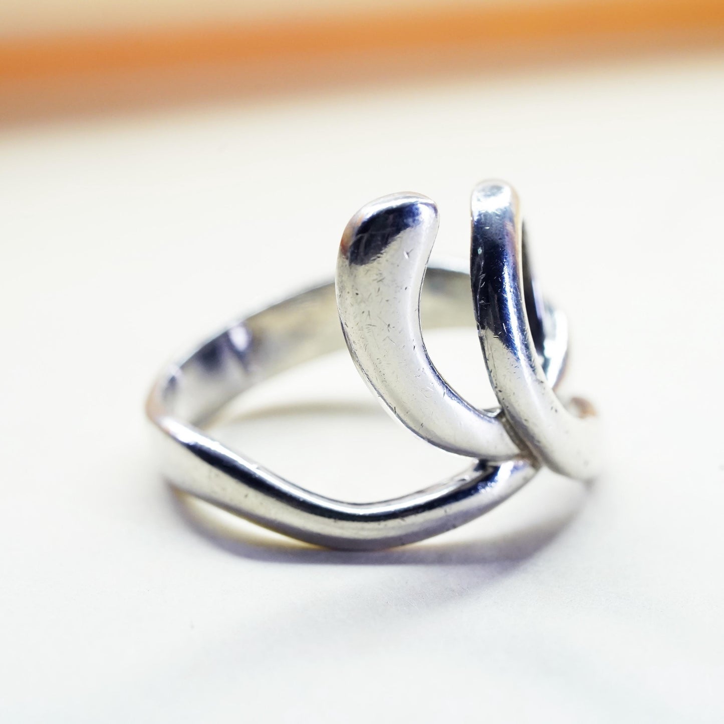 Size 8.5, Vintage sterling silver handmade spiral ring, 925 statement band