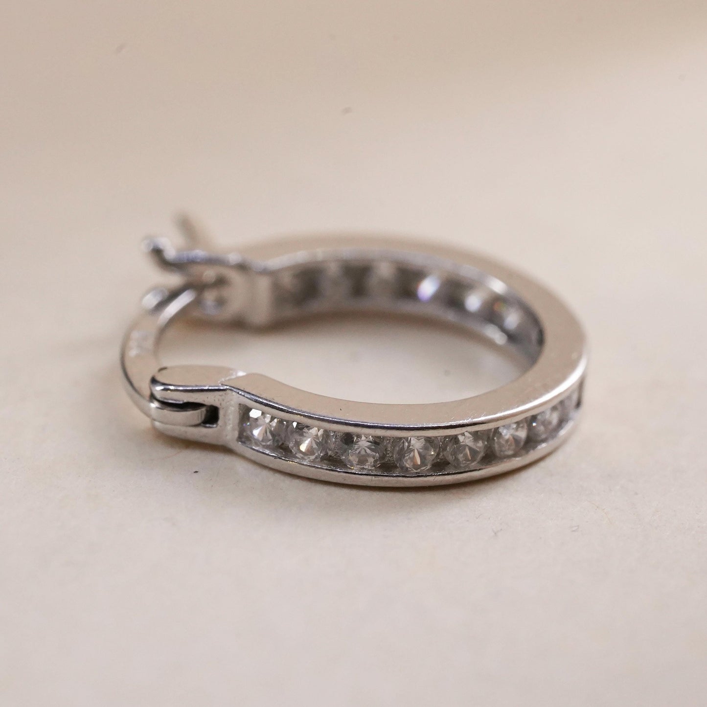 0.5”, Vintage matte sterling silver single earring, 925 huggie hoop with cz