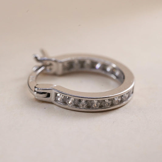 0.5”, Vintage matte sterling silver single earring, 925 huggie hoop with cz