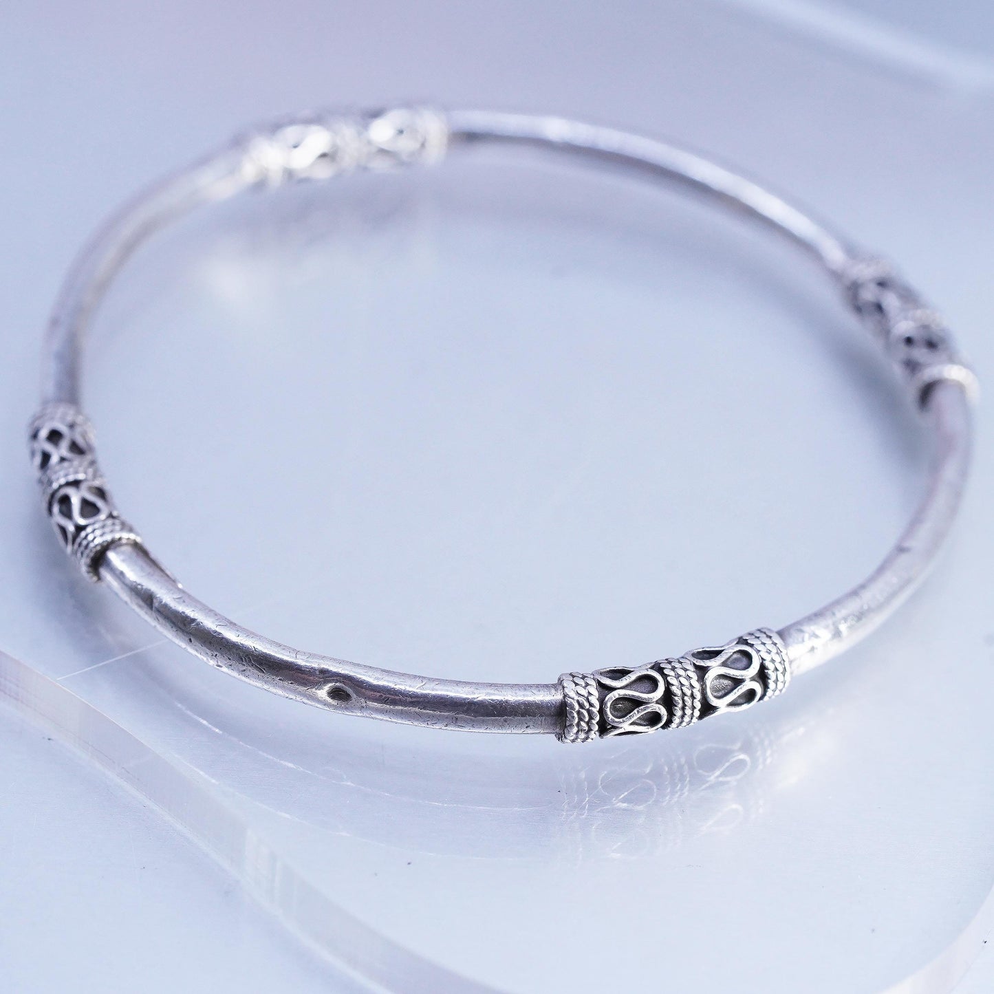 8.25", Balinese Sterling Silver Cuff, 925 Artisan Open Bangle, Tribal Bracelet