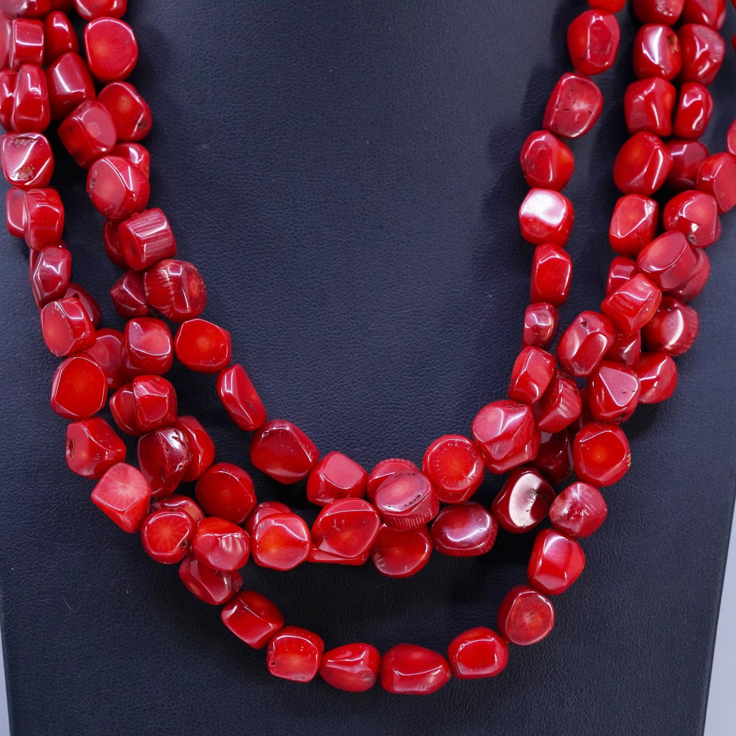 16+2" Lucas Lameth LUC Sterling 925 Silver multi strands coral bead Necklace