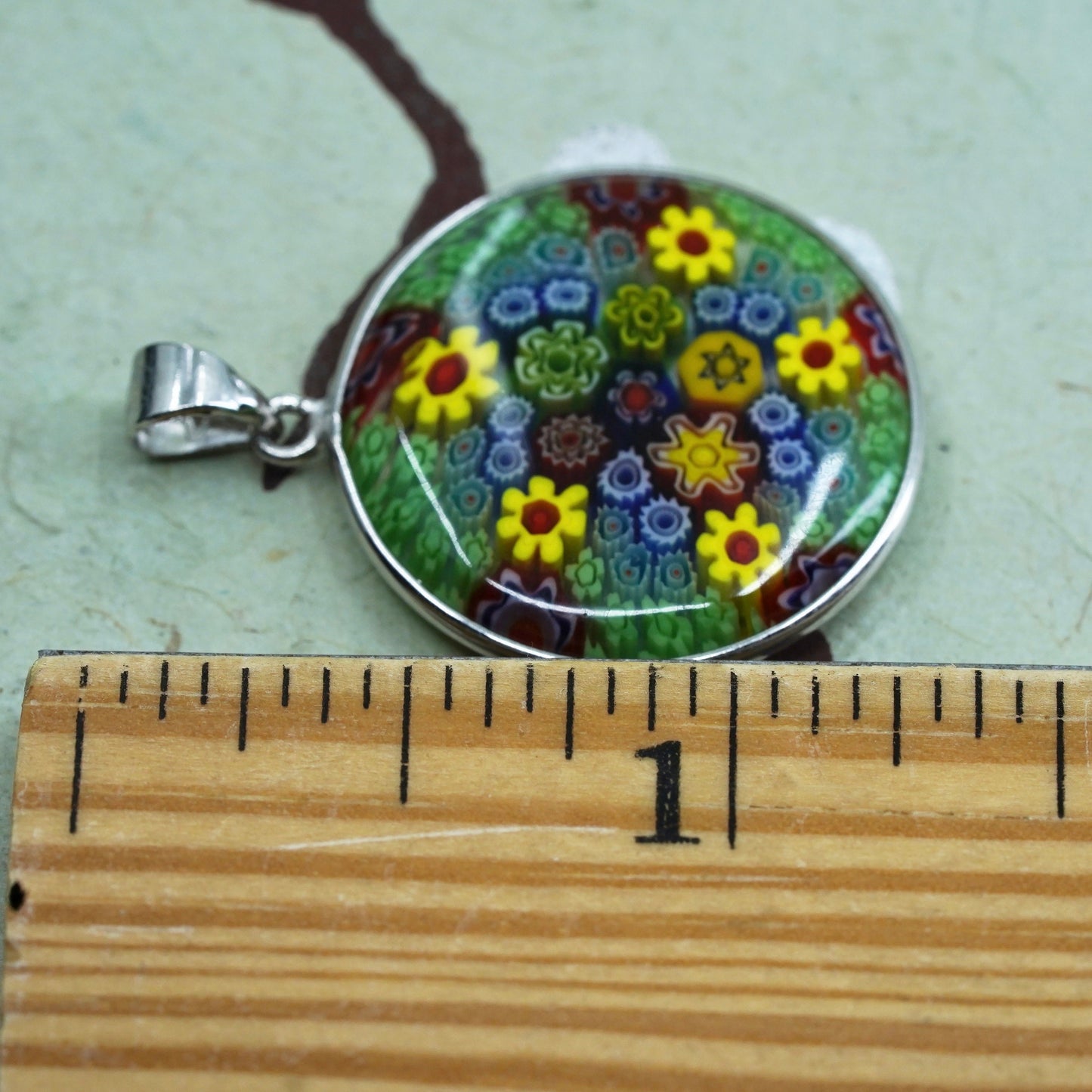 Italy sterling 925 silver w/ handmade artisan green murano floral glass pendant