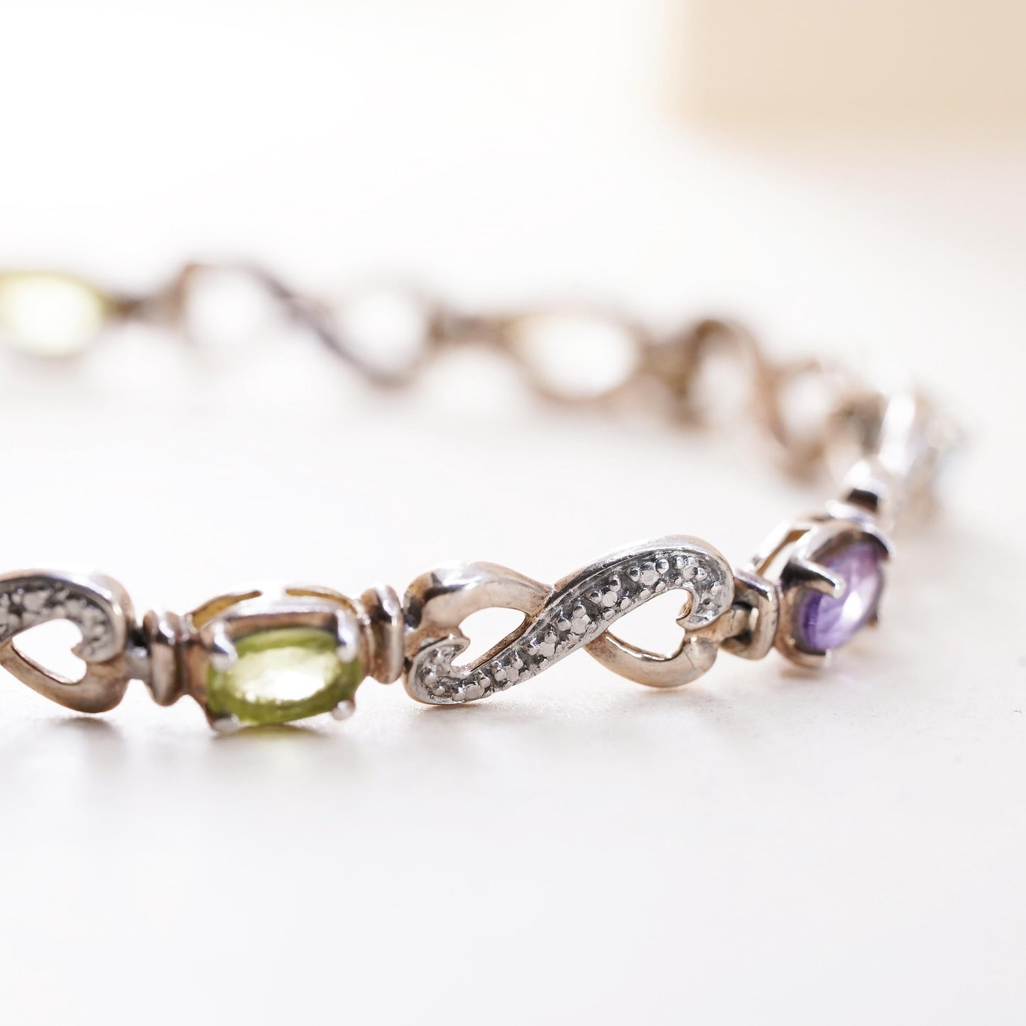 7.5”, vermeil gold sterling 925 silver tennis bracelet, peridot citrine topaz