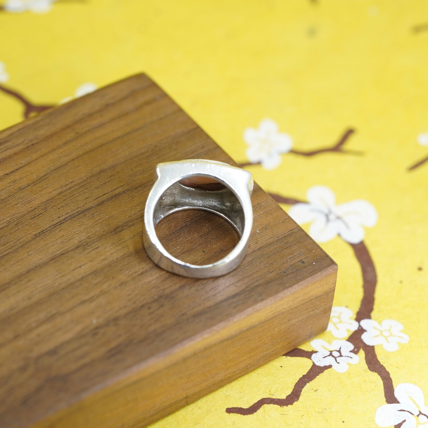 Size 7.5, Sterling silver handmade ring, southwestern, 925 band mother of pearl