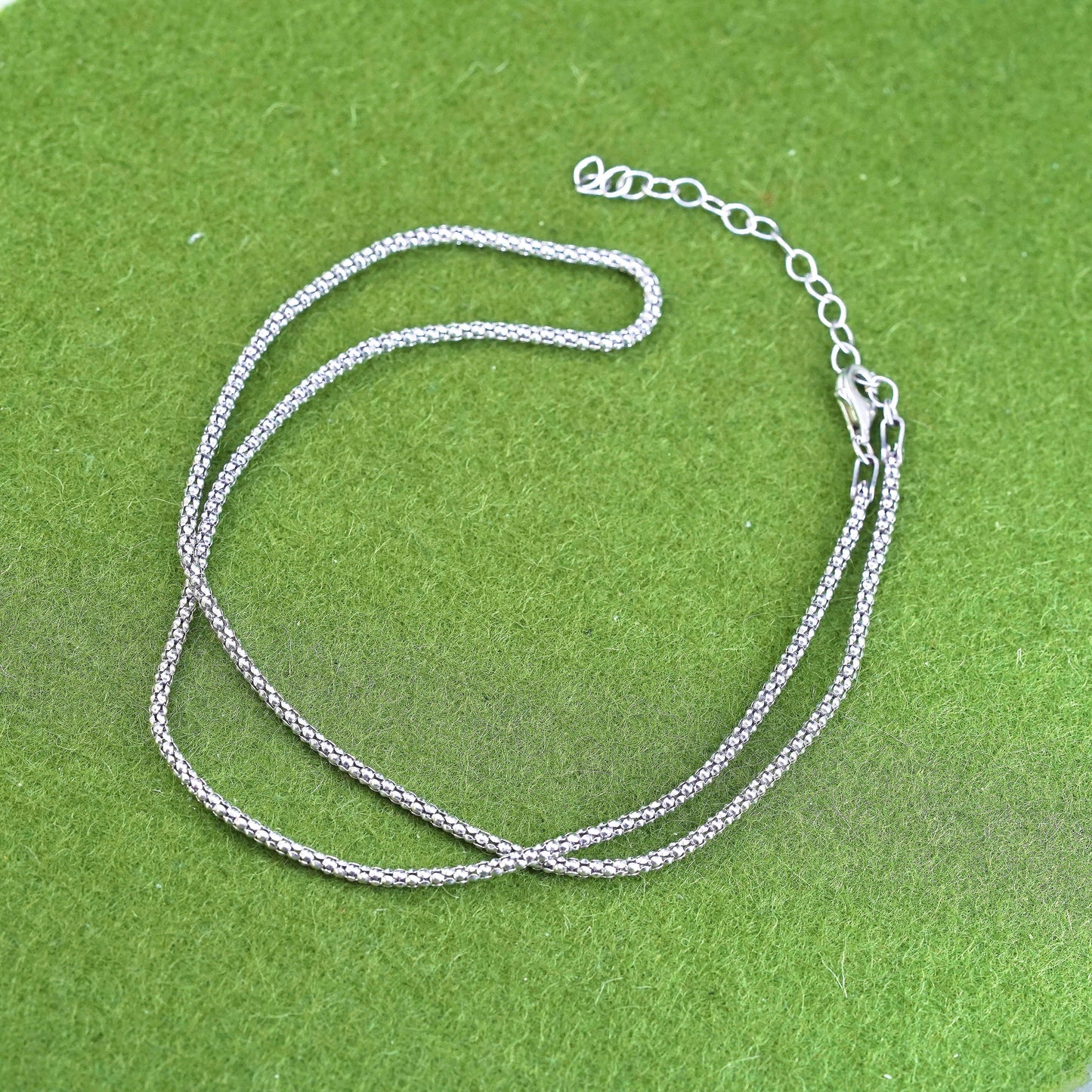 16+2”, 1mm, sterling silver handmade necklace, 925 popcorn chain