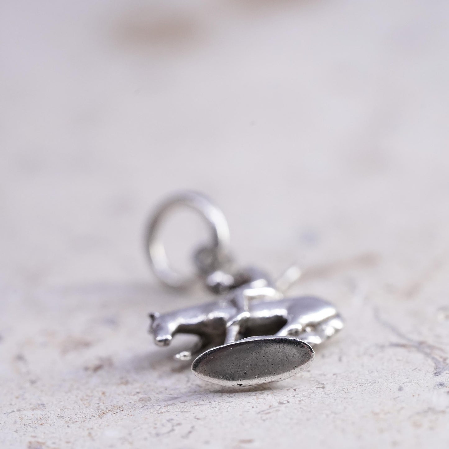 Vintage sterling silver handmade pendant, 925 tired horse and rider charm