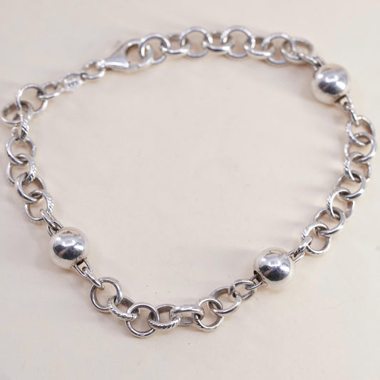 6.75", vintage 925 Sterling silver circle bracelet with 7mm beads